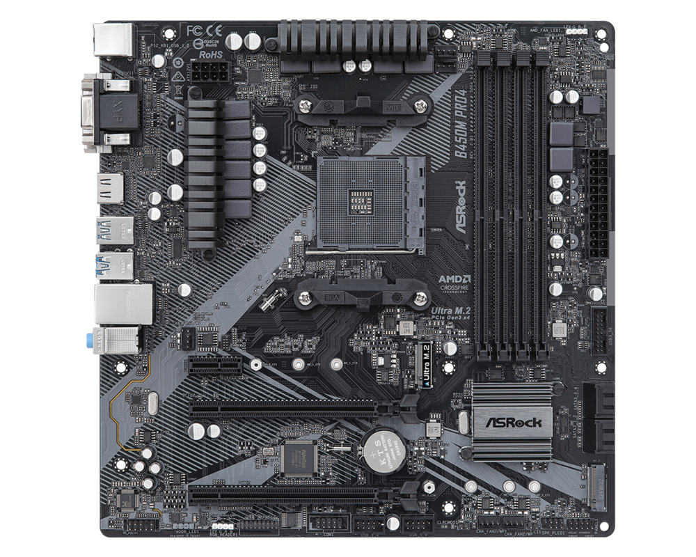 Дънна платка ASROCK B450M PRO4 R2.0 AM4 4xDDR4 4xSATA 1xM.2 mATX 3