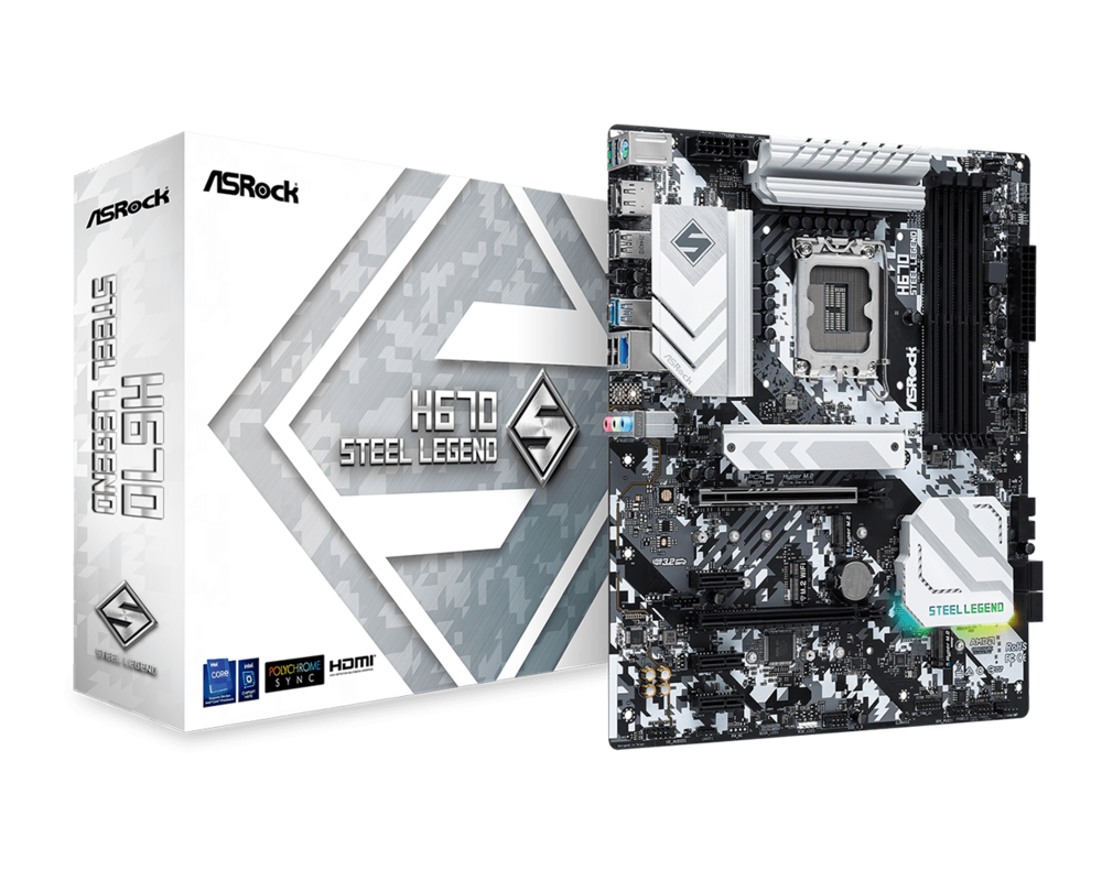 Дънна платка ASROCK H670 Steel Legend LGA1700 4x DDR4 DIMM HDMI DP 1xPCIe 5.0 x16 1xPCIe 4.0 x16 3xPCIe 3.0 x1 7