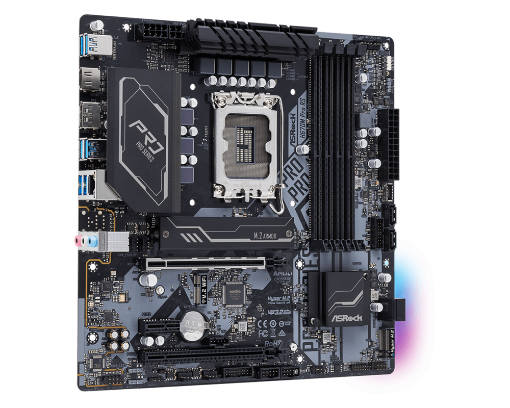 Дънна платка ASROCK H670M Pro RS LGA1700 4x DDR4 DIMM HDMI DP 1xPCIe 5.0 x16 1xPCIe 4.0 x16 3xPCIe 3.0 x1 12