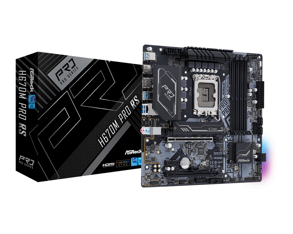 Дънна платка ASROCK H670M Pro RS LGA1700 4x DDR4 DIMM HDMI DP 1xPCIe 5.0 x16 1xPCIe 4.0 x16 3xPCIe 3.0 x1 9