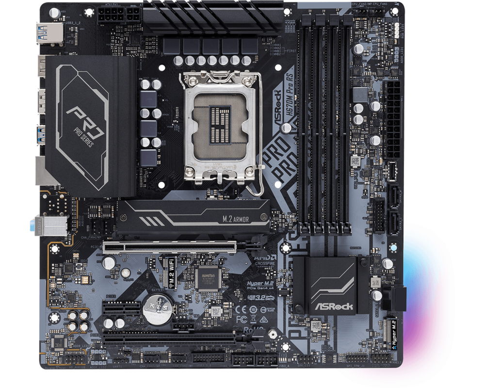 Дънна платка ASROCK H670M Pro RS LGA1700 4x DDR4 DIMM HDMI DP 1xPCIe 5.0 x16 1xPCIe 4.0 x16 3xPCIe 3.0 x1 10