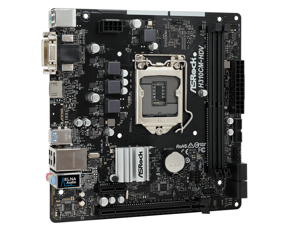 Дънна платка ASROCK H310CM-HDV LGA1151 DDR4 2666 4 SATA3 DVI-D D-Sub HDMI 3