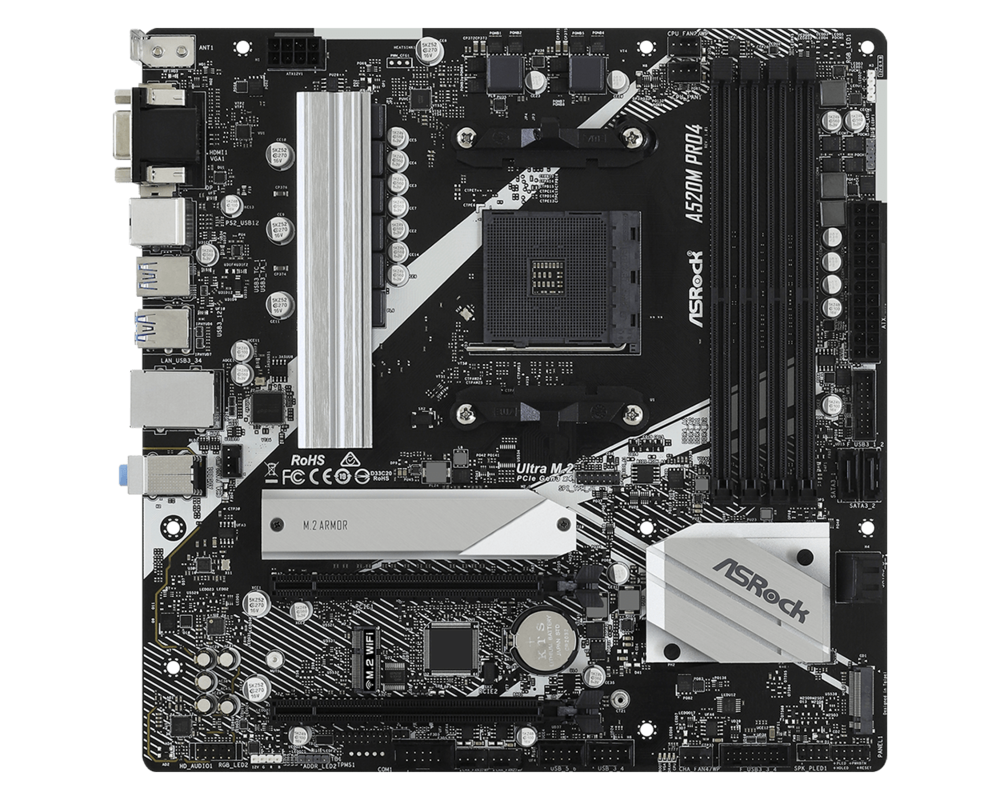Дънна платка ASROCK A520M PRO4 AM4 2xDDR4 4xSATA 2xM.2 mATX MB 8