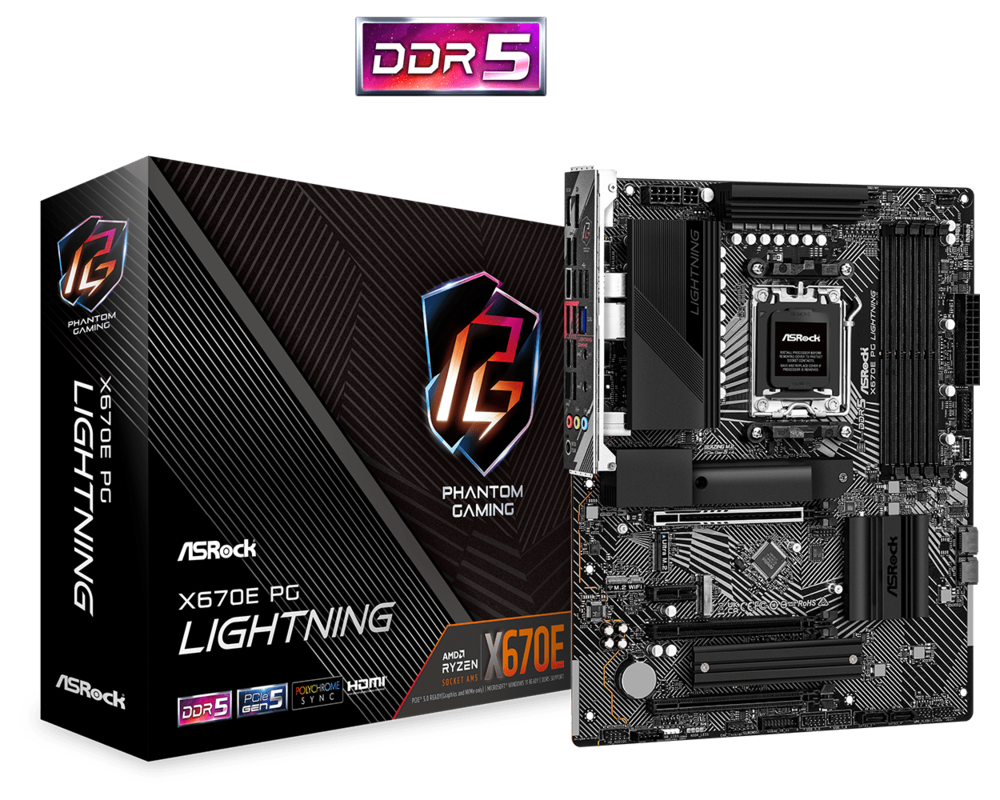 Дънна платка ASROCK X670E PG Lightning, Socket AM5, ATX, 4xDDR5 8
