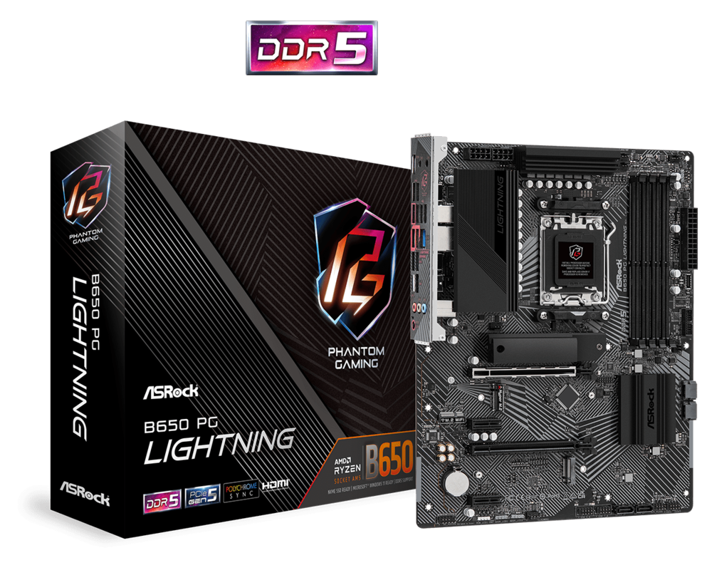 Дънна платка ASROCK B650 PG Lightning, Socket AM5, ATX, 4xDDR5 11