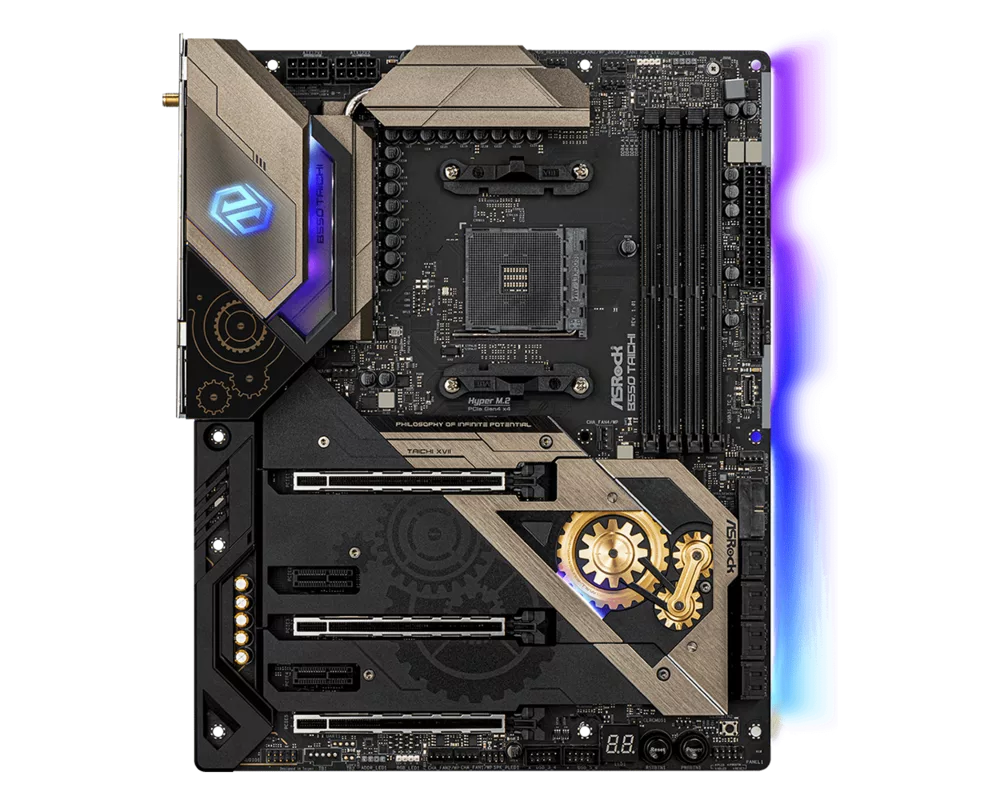 Дънна платка ASROCK B550 Taichi ATX MB 3rd Gen AMD AM4 DDR4 4733+ 1 x PCIe 3.0 x16 HDMI 7.1 CH HD 8 SATA3 USB 3.2 Gen2 Wi-Fi 6 802.11ax + BT 5.1 7