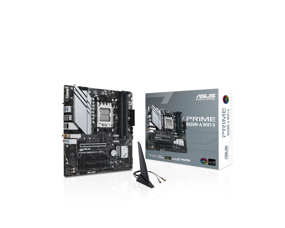 Дънна платка ASUS PRIME B650M WI-FI II socket AM5, 4xDDR5, Aura Sync, PCIe 5.0 SSD Slot 6
