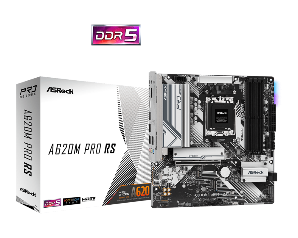 Дънна платка ASROCK A620M Pro RS, Socket AM5, mATX, 4xDDR5 6