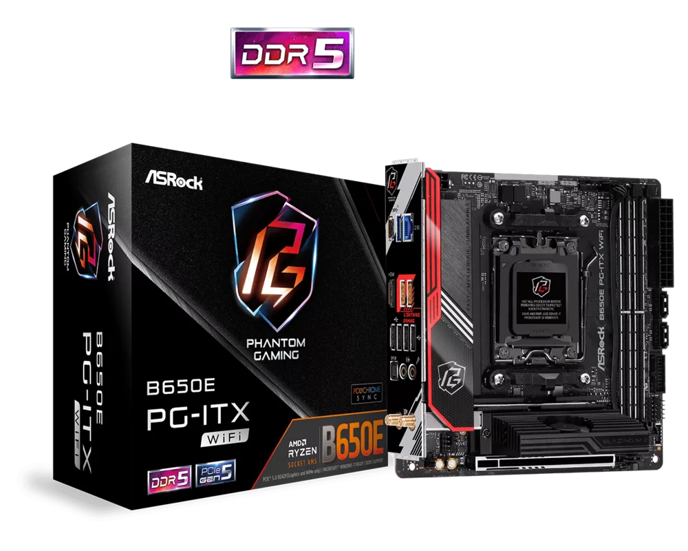 Дънна платка ASROCK B650E PG-ITX WIFI ITX 2xDDR5 1xPCIe 5.0 x16 LAN 2.5Gb 12