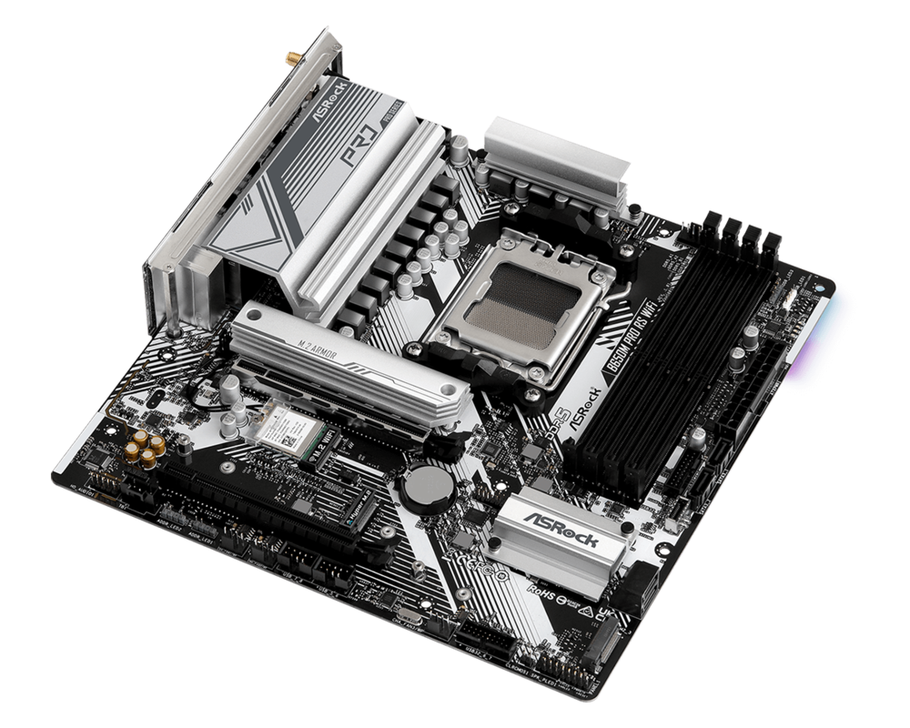 Дънна платка ASROCK B650M PRO RS WIFI AM5 mATX 4x DDR5 2.5G LAN Wi-Fi 6E + BT 9