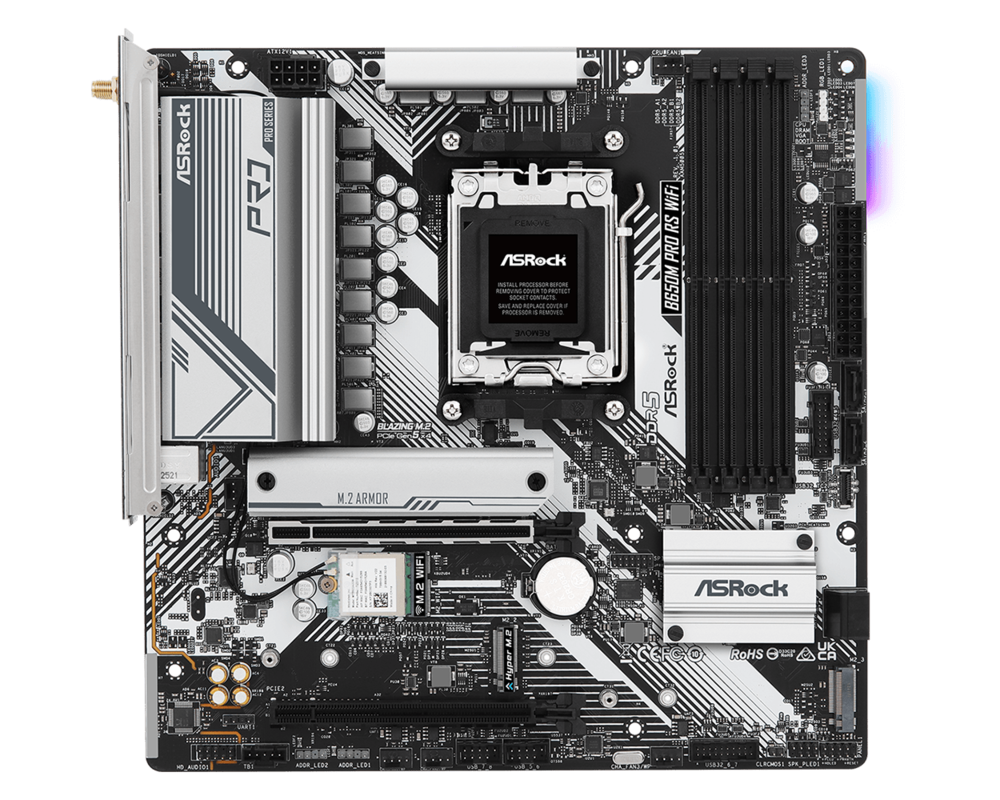 Дънна платка ASROCK B650M PRO RS WIFI AM5 mATX 4x DDR5 2.5G LAN Wi-Fi 6E + BT 8