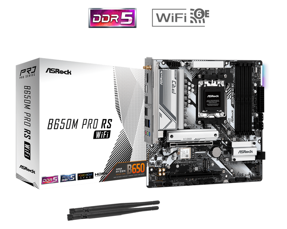 Дънна платка ASROCK B650M PRO RS WIFI AM5 mATX 4x DDR5 2.5G LAN Wi-Fi 6E + BT 7
