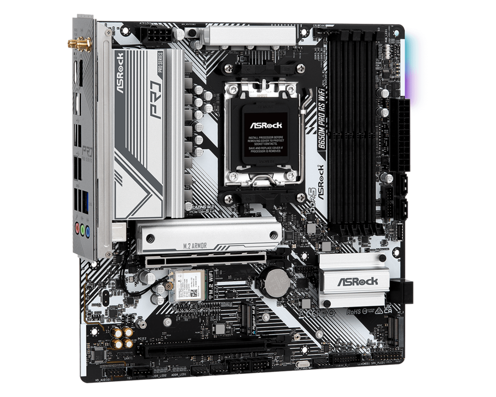 Дънна платка ASROCK B650M PRO RS WIFI AM5 mATX 4x DDR5 2.5G LAN Wi-Fi 6E + BT 10