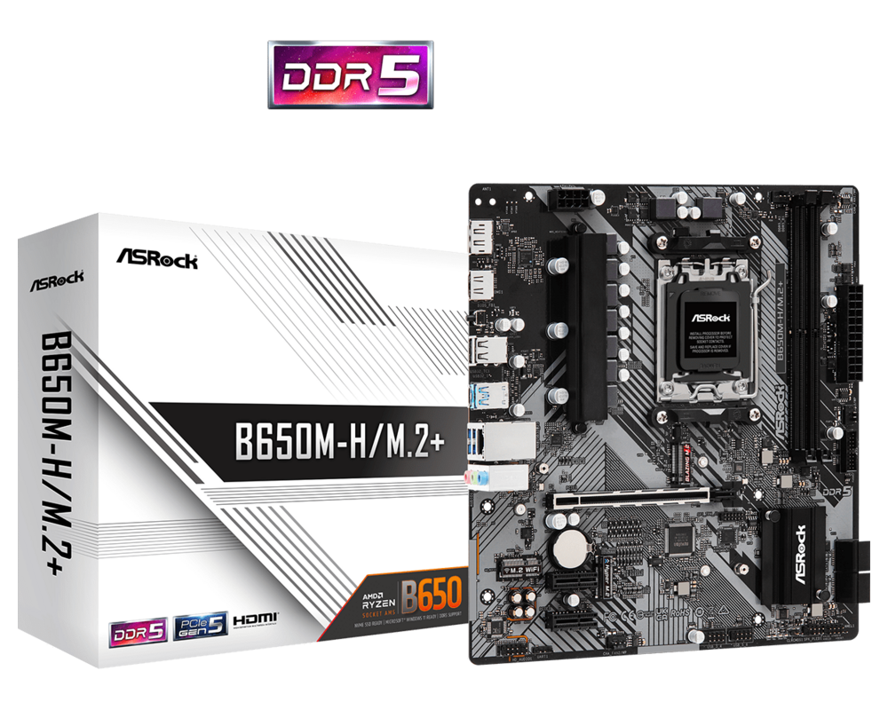 Дънна платка ASROCK B650M-H/M.2+, Socket AM5, 2xDDR5 8