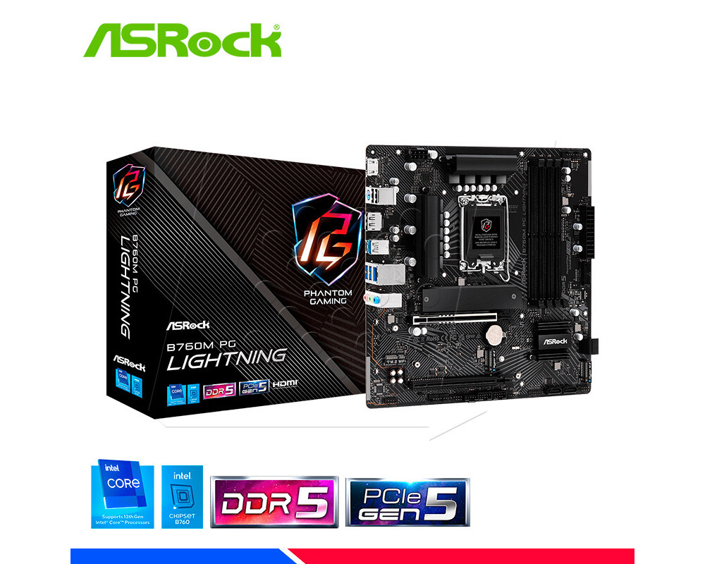 Дънна платка ASROCK B760M PG LIGHTNING WIFI LGA1700 mATX DDR5 WiFi 7