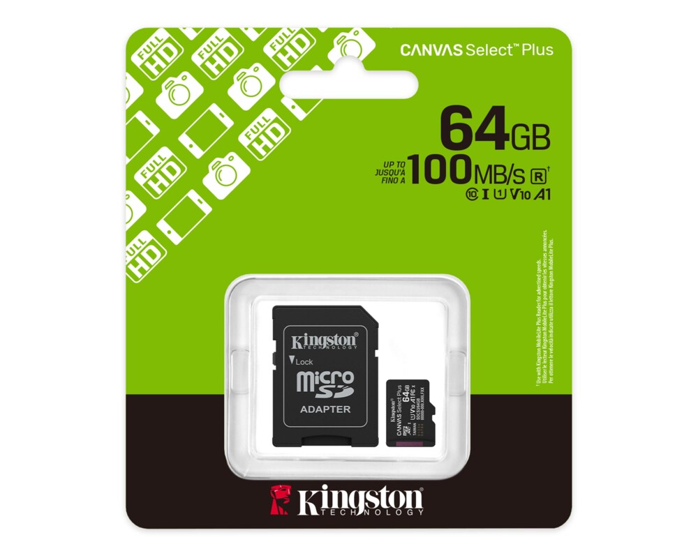 Флаш карта KINGSTON 64GB microSDXC Canvas Select Plus Gen3 100MB 7