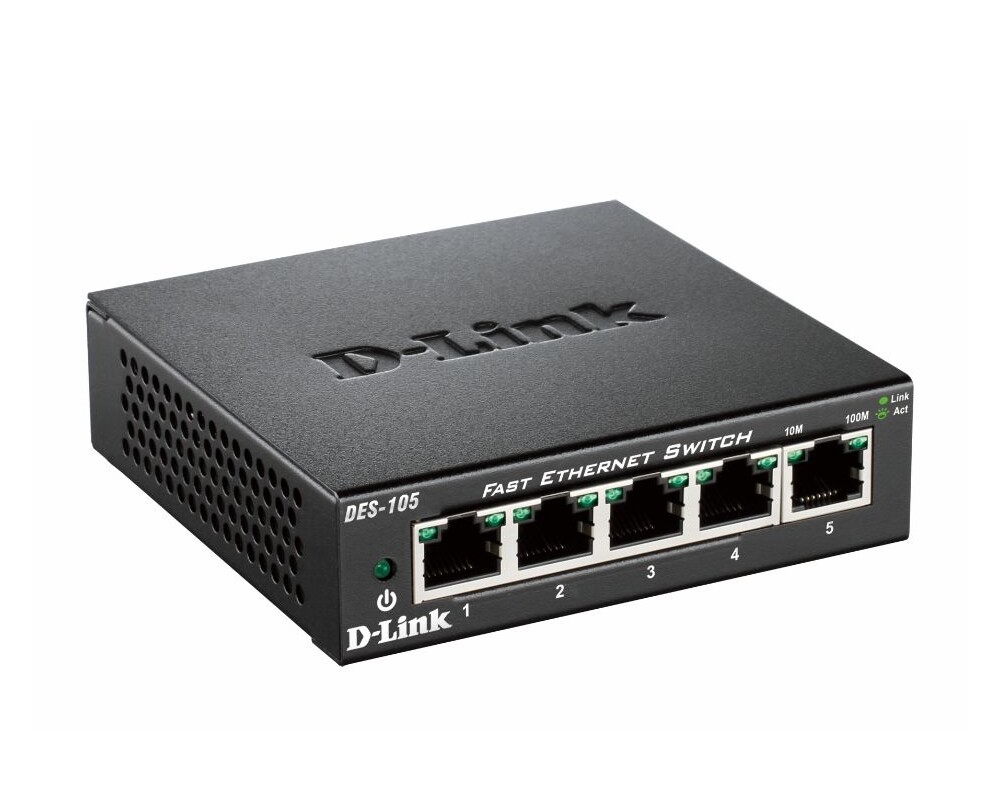 Switch (Комутатор) D-Link DES-105/E 5-Port 10/100 Fast Ethernet Metal Housing Unmanaged DES-105/E 3