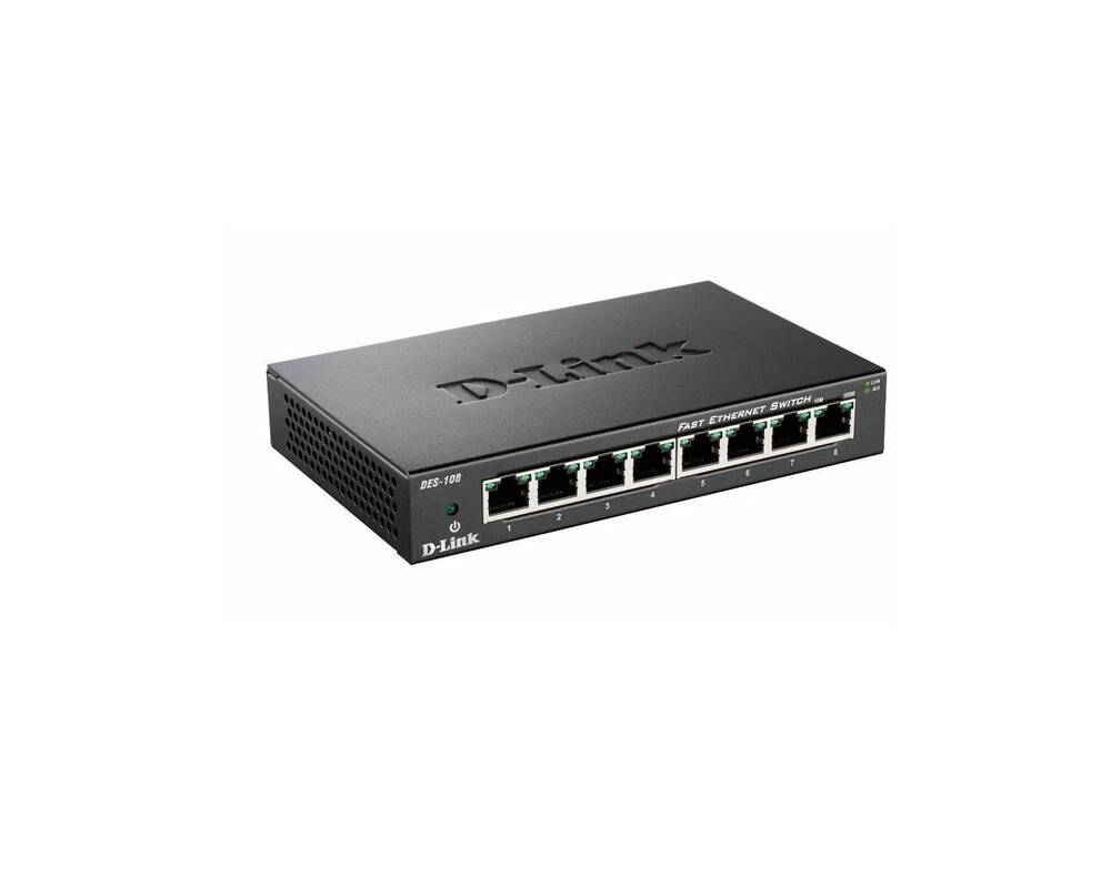 Switch (Комутатор) D-Link 8-Port 10/100 Fast Ethernet Metal Housing Unmanaged DES-108/E 2