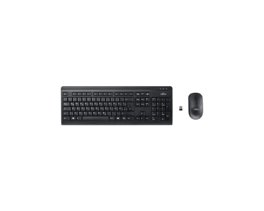 Клавиатура FUJITSU Wireless keyboard & mouse set LX410 US black optical RF Mouse 1.600dpi 2.4GHz frequency micro receiver 2xAA batteries 4