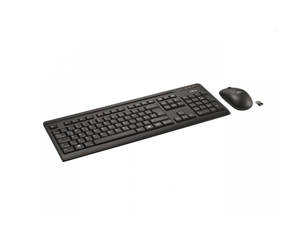 Клавиатура FUJITSU Wireless keyboard & mouse set LX410 US black optical RF Mouse 1.600dpi 2.4GHz frequency micro receiver 2xAA batteries 3