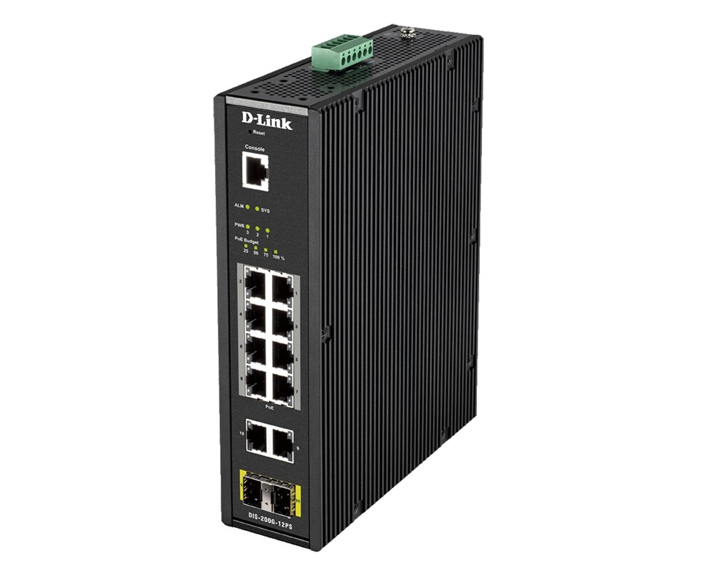 Switch (Комутатор) D-Link 12 Port L2 Industrial Smart Managed Switch with 10 x 1GBaseT(X) ports (8 PoE 240W) & 2 x SFP ports 2