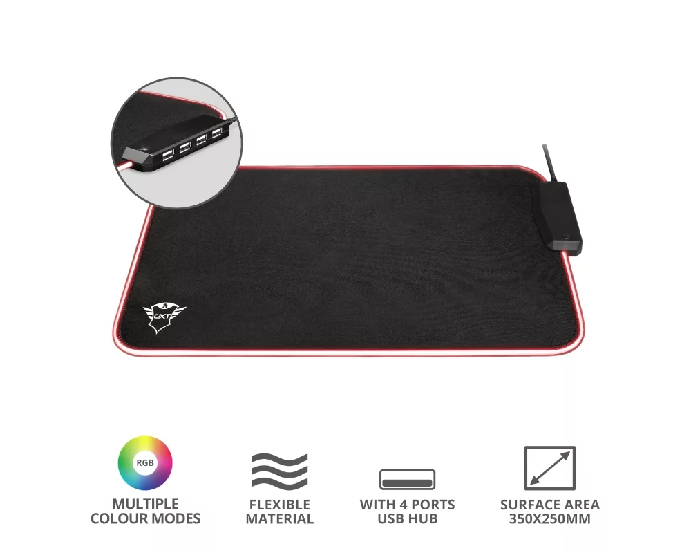 Пад за мишка TRUST GXT 765 Glide-Flex XXL RGB Flexible Mouse Pad HUB 4
