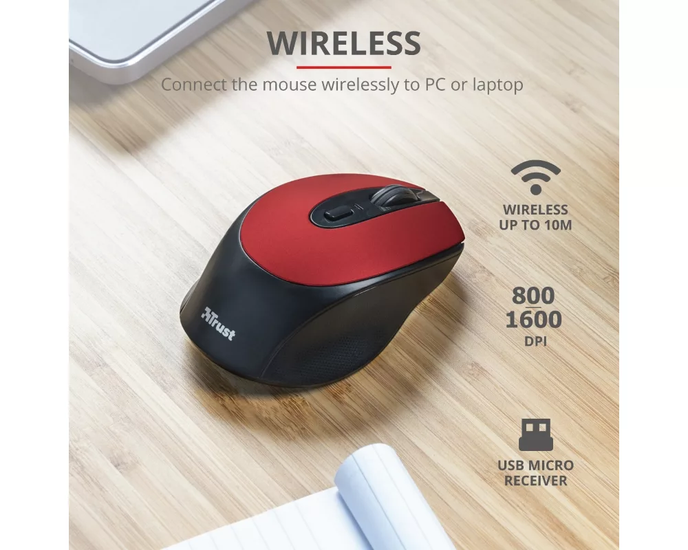 Мишка TRUST Zaya Wireless Rechargeable Mouse Red 9