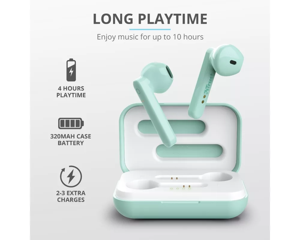 Слушалки TRUST Primo Touch Bluetooth Earphones Mint 10