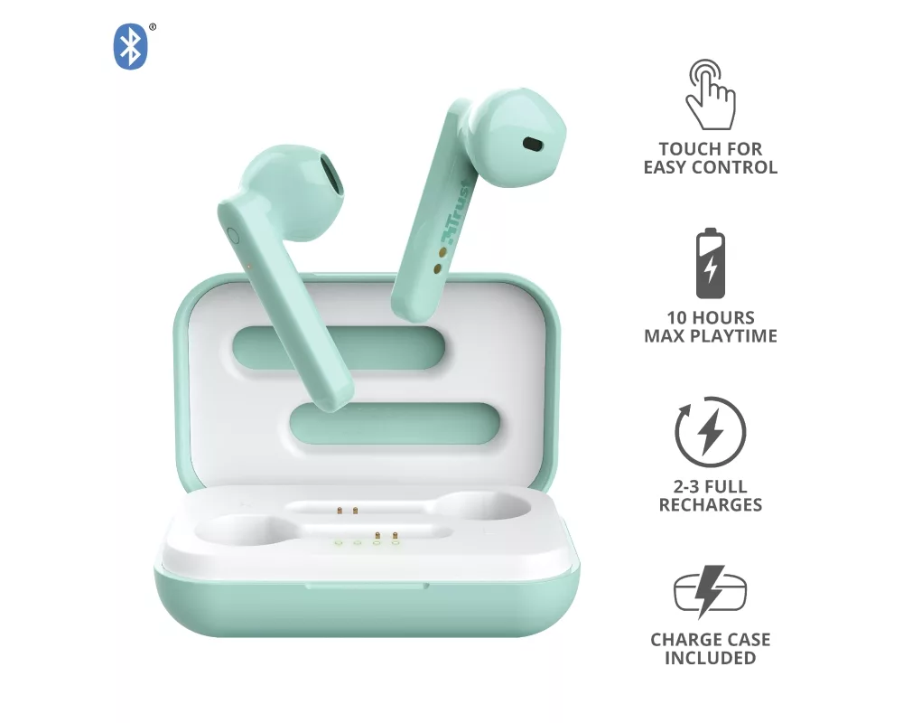 Слушалки TRUST Primo Touch Bluetooth Earphones Mint 8