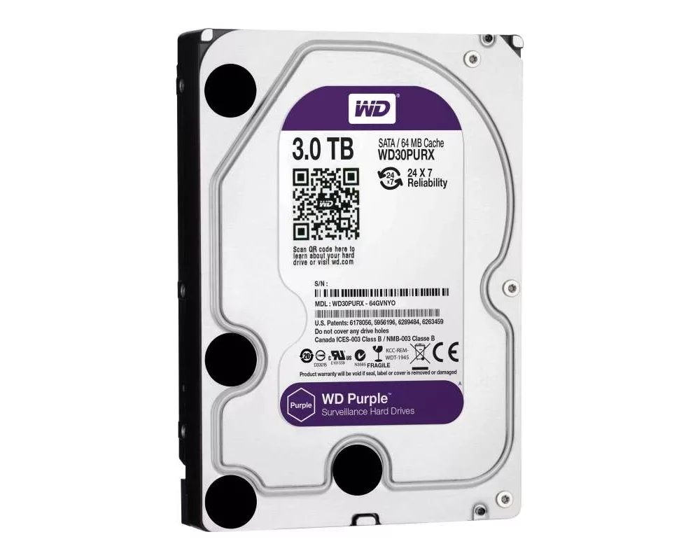 Твърд диск WD Purple WD30PURZ, 3TB, 5400rpm, 64MB, SATA 3 3