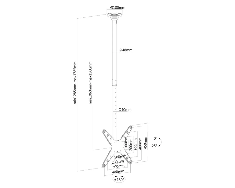 Стойка Neomounts Flat Screen Ceiling Mount (Height: 106-156 cm) 3