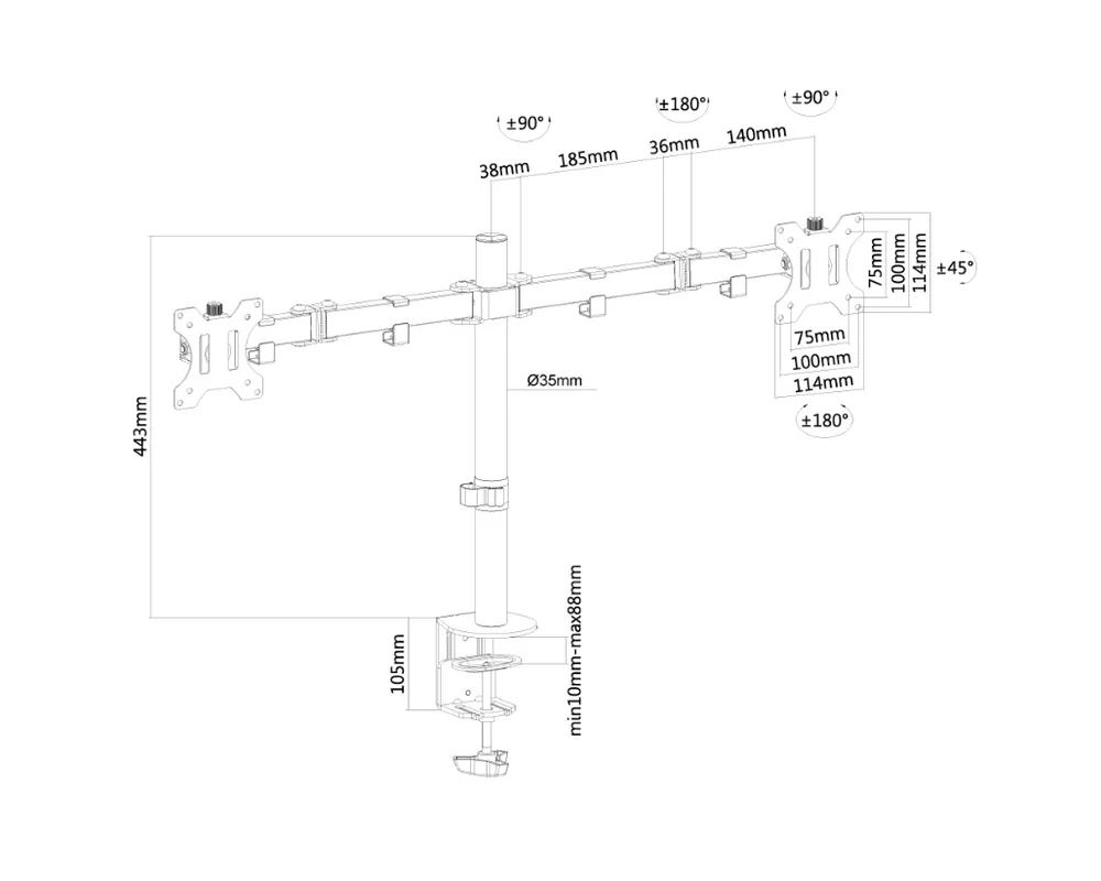 Стойка Neomounts Flat Screen Desk Mount (clamp/grommet) for 2 screens 3