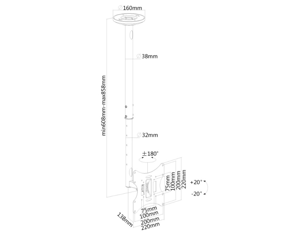 Стойка Neomounts Flat Screen Ceiling Mount (Height: 60-85 cm) 7
