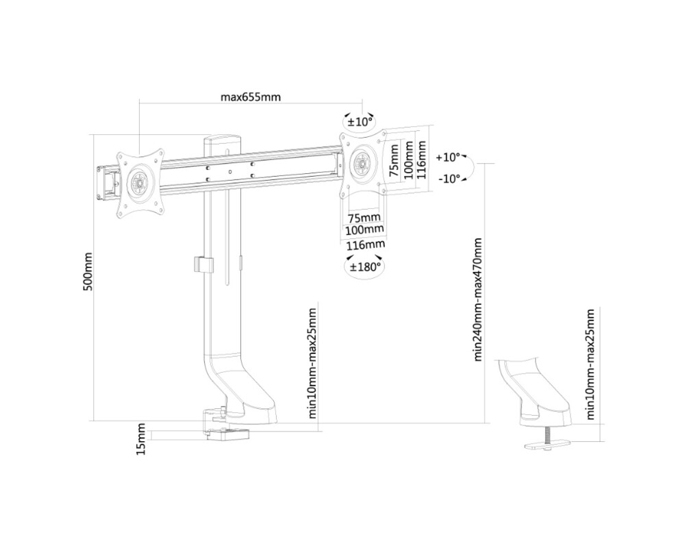 Стойка Neomounts Flat Screen Desk Mount (clamp/grommet) for 2 Monitor Screens 3