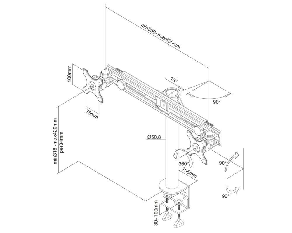 Стойка Neomounts Flat Screen Desk Mount (clamp) for 2 Monitor Screens 3
