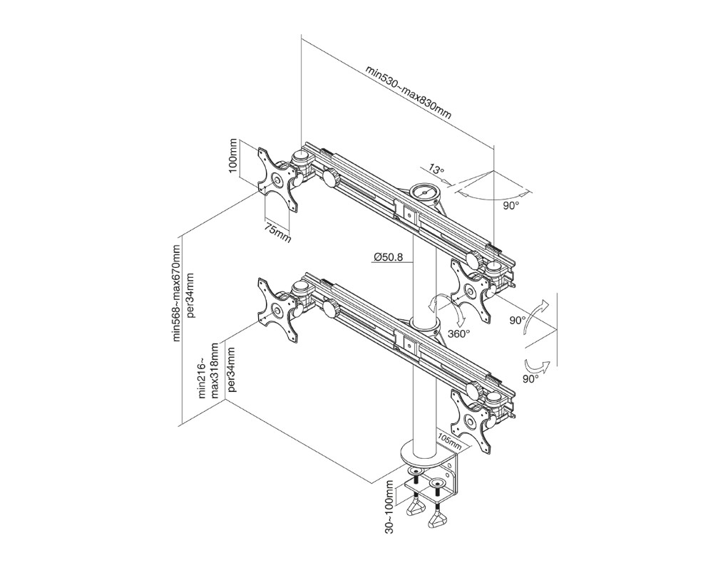 Стойка Neomounts Flat Screen Desk Mount (clamp) for 4 Monitor Screens 3