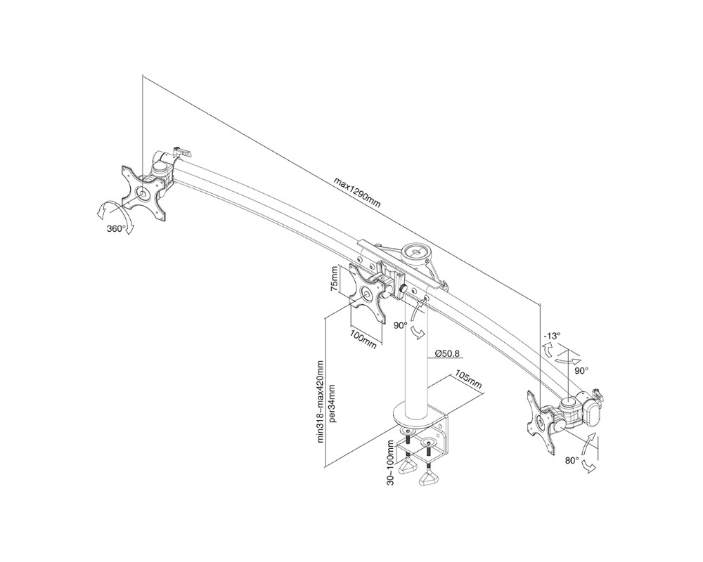 Стойка Neomounts Flat Screen Desk Mount (clamp) for 3 Monitor Screens 4