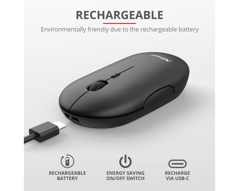 Мишка TRUST Puck Wireless & BT Rechargeable Mouse Black 7