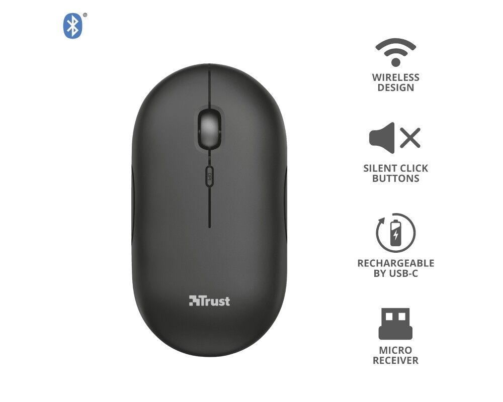 Мишка TRUST Puck Wireless & BT Rechargeable Mouse Black 8
