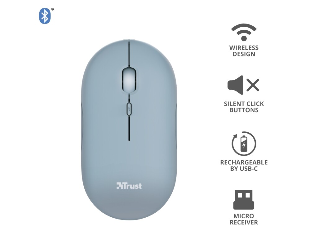 Мишка TRUST Puck Wireless & BT Rechargeable Mouse Blue 8