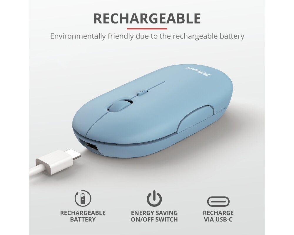 Мишка TRUST Puck Wireless & BT Rechargeable Mouse Blue 7