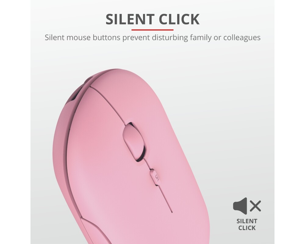 Мишка TRUST Puck Wireless & BT Rechargeable Mouse Pink 6