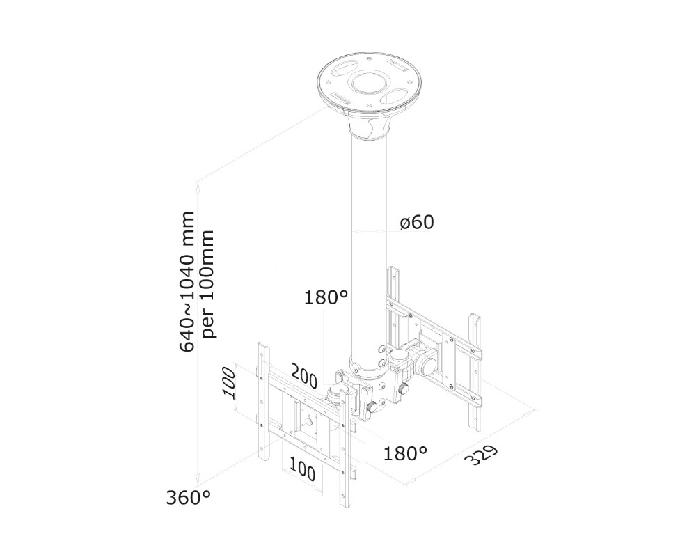 Стойка Neomounts Flat Screen Ceiling Mount (Height: 64-105 cm) for 2 Monitor Screens 3