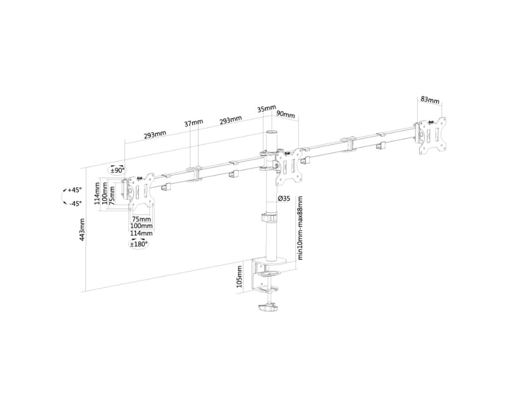 Стойка Neomounts Flat Screen Desk Mount (clamp/grommet) for 3 Monitor Screens 3