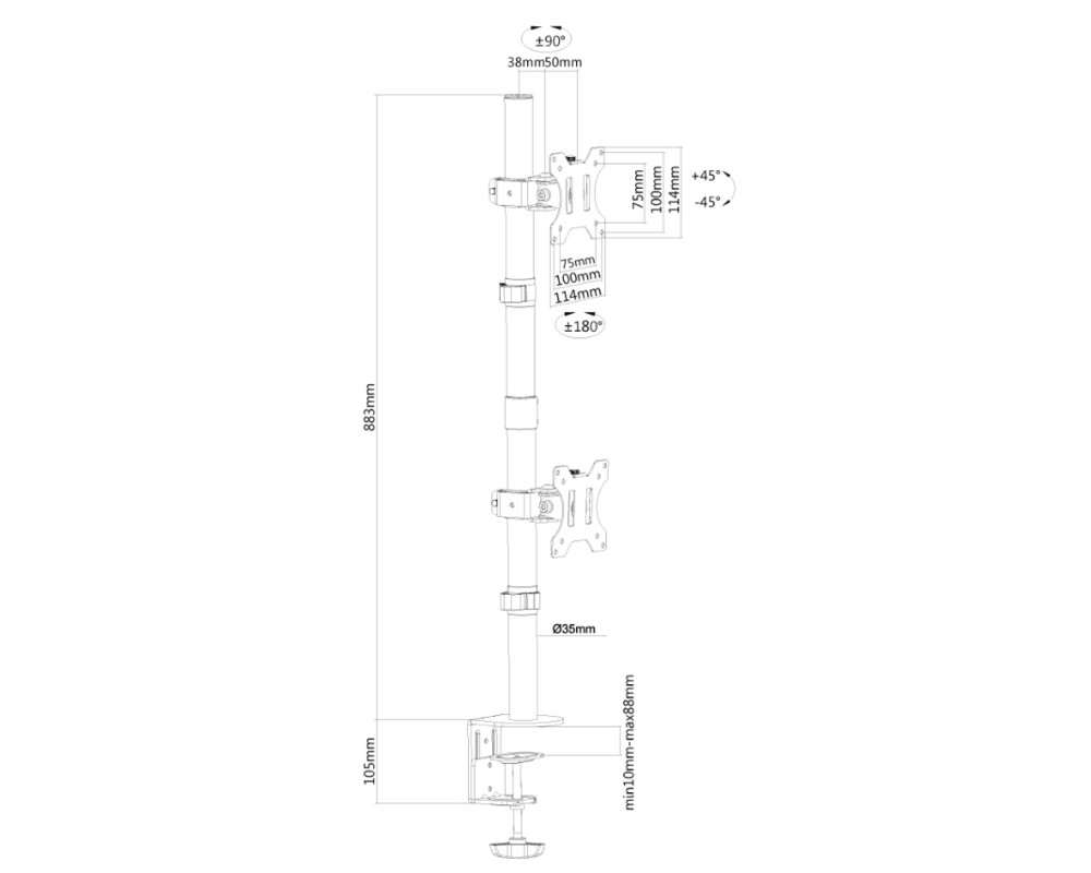 Стойка Neomounts Flat Screen Desk Mount (clamp) for 2 Monitor Screens 3