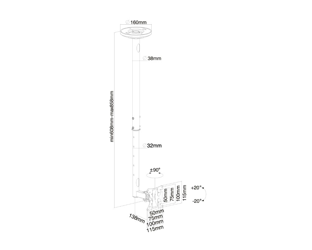 Стойка Neomounts Flat Screen Ceiling Mount (Height: 60-85 cm) 3