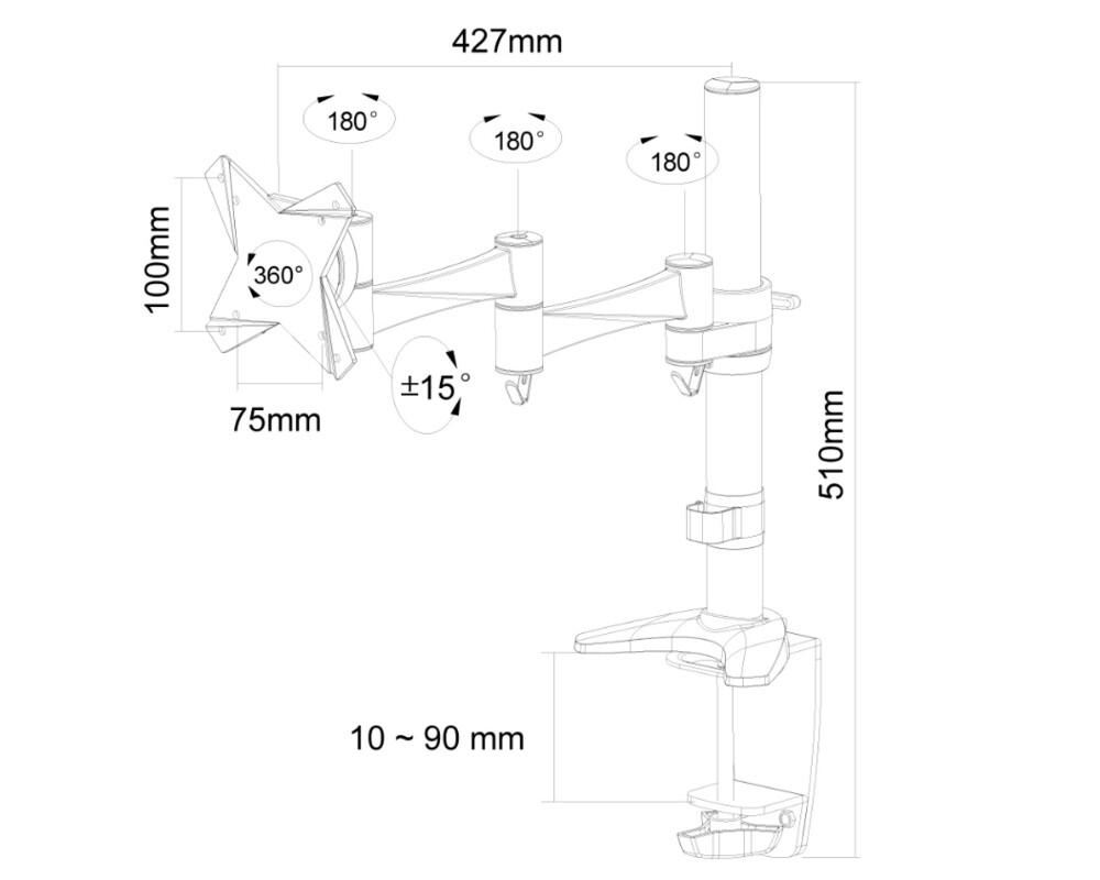 Стойка Neomounts Flat Screen Desk Mount (clamp/grommet) 2