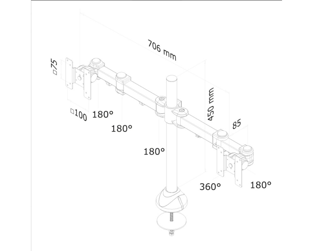 Стойка Neomounts Flat Screen Desk Mount (grommet) for 2 Monitor Screens 3