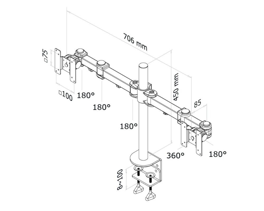 Стойка Neomounts Flat Screen Desk Mount (clamp) for 2 Monitor Screens 3