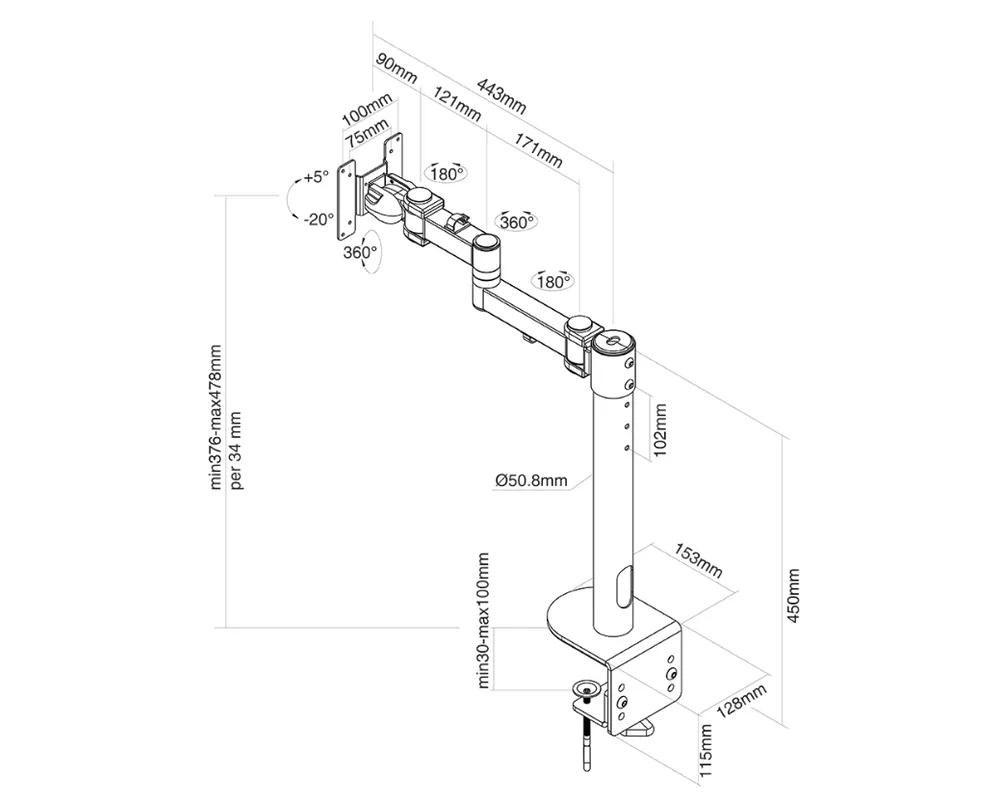 Стойка Neomounts Flat Screen Desk Mount (clamp) 3